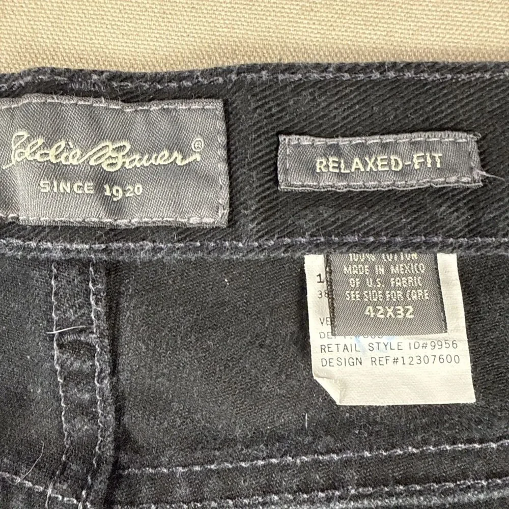 Eddie Bauer Jeans Mens 42 X 32 Black Denim  Straight Leg Relaxed Fit 100% Cotton